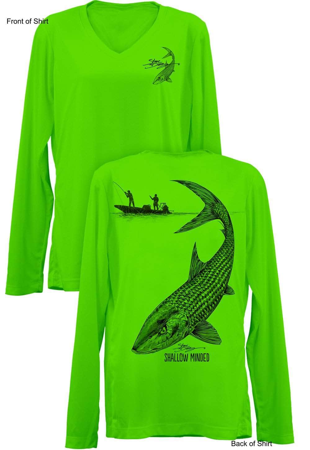 Shallow Minded Bonefish- Ladies Long Sleeve V-Neck-100% Polyester